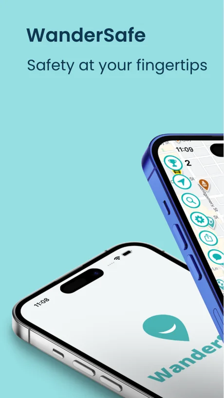 WanderSafe app home screen with real-time safety map and navigation